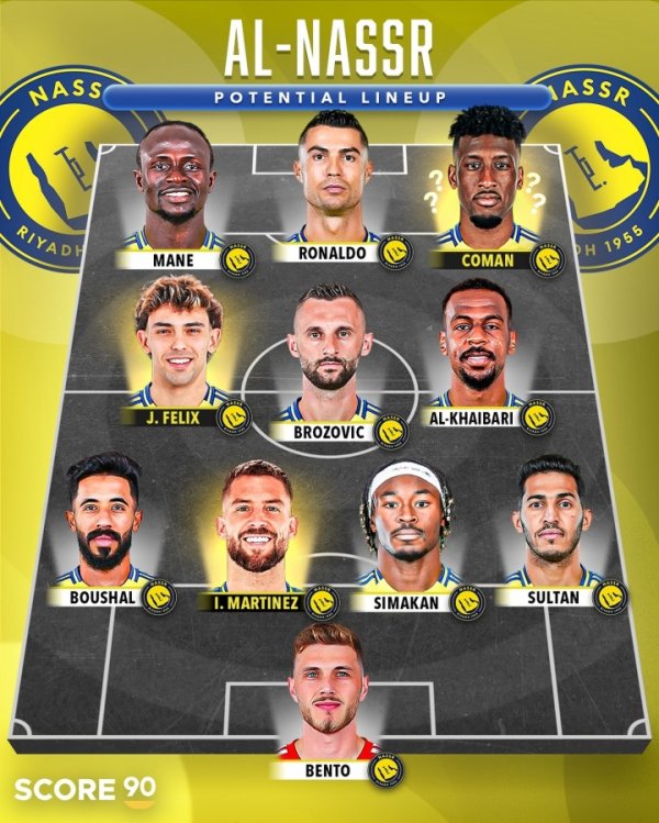 和月牙碰一碰！奏效新赛季首发：C罗+马内+科曼+菲利克斯+伊尼戈