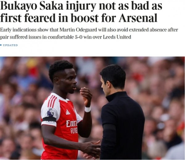 枪手利好！泰晤士：萨卡&厄德高伤情不严重，是否缺战利物浦不决