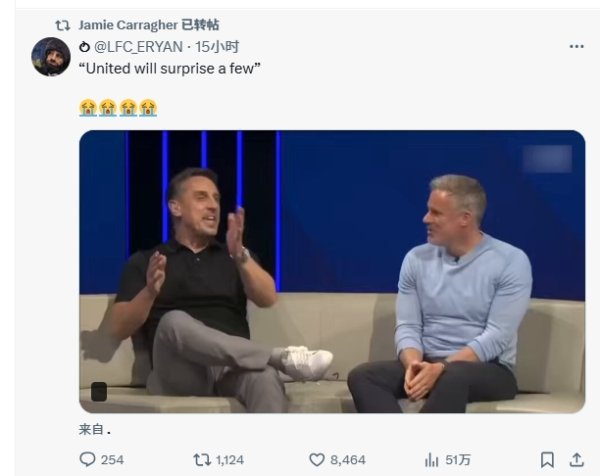 惊喜一经惊吓😂卡拉格转发内维尔采访：我合计曼联会带来惊喜