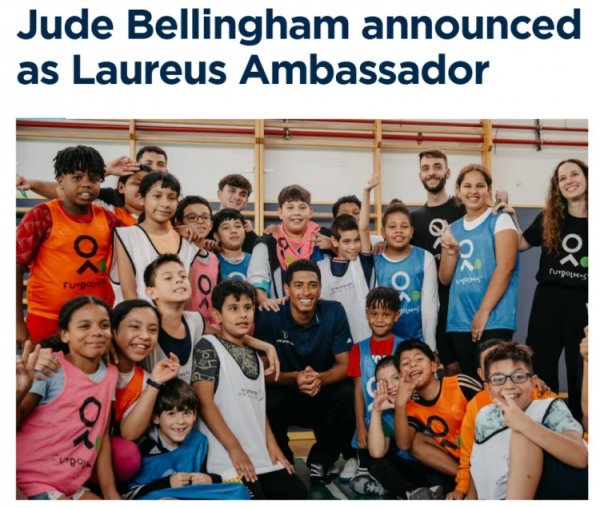 身份+1！劳伦斯官宣贝林厄姆出任体育公益组织大使