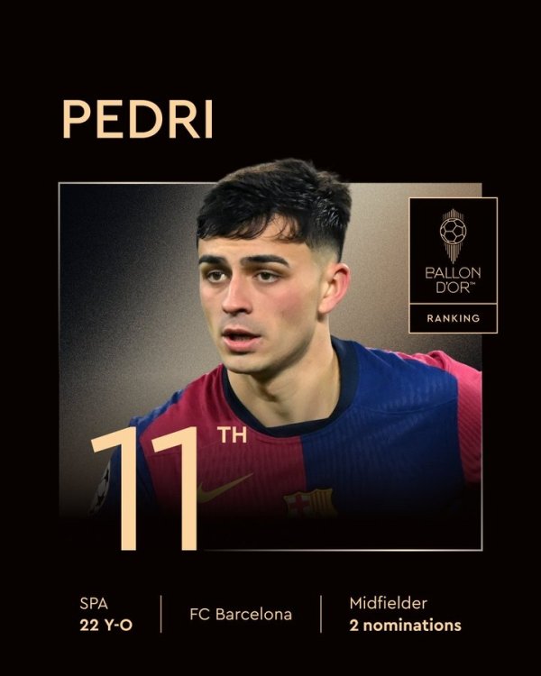 🤔佩德里金球第11引西班牙国内不悦，西班牙记者只给球员排第9