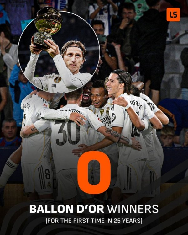 自2000年以来，本赛季是皇马首个队内莫得金球奖得主遵守的赛季