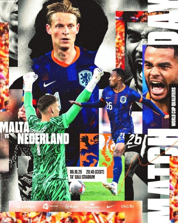 荷兰队官推晒海报预热世初赛客战马耳他：德容、加克波等东说念主出镜