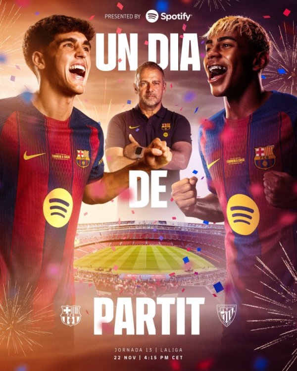 巴萨重回诺坎普之战记挂海报：亚马尔+弗里克+库巴西出镜