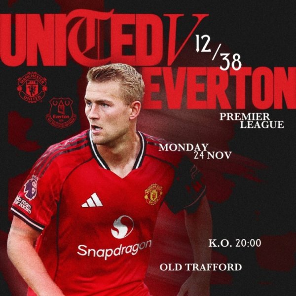 能否杀进前四？曼联发布对阵埃弗顿海报：德里赫特单东谈主出镜